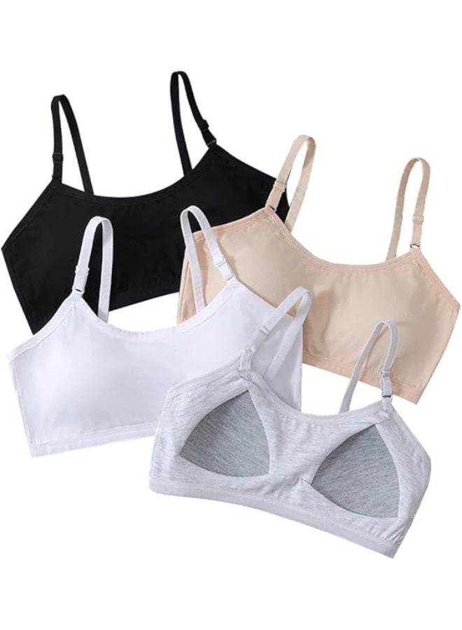 Teen Girls' Training Bra Seamless Cotton Cami Wireless Bras Elastic Thin Shoulder Straps, Pure Color 4 Pack, 9-12 - Image 1