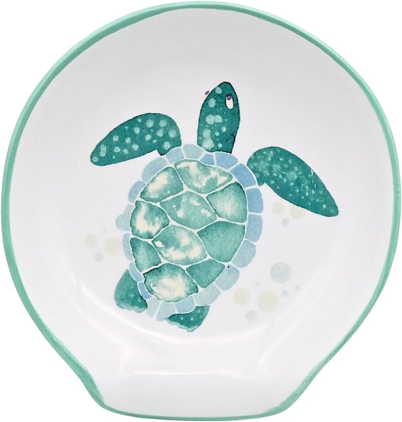 woobud Turtle Spoon Rest - Coastal Ocean Nautical Decor, Teal Kitchen Accessories, Turquoise Hawaiian Beach Themed Decor for Stove Top Counter, Cute Sea Turtle Christmas Gifts - Image 1