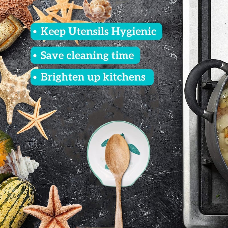 woobud Turtle Spoon Rest - Coastal Ocean Nautical Decor, Teal Kitchen Accessories, Turquoise Hawaiian Beach Themed Decor for Stove Top Counter, Cute Sea Turtle Christmas Gifts - Image 3
