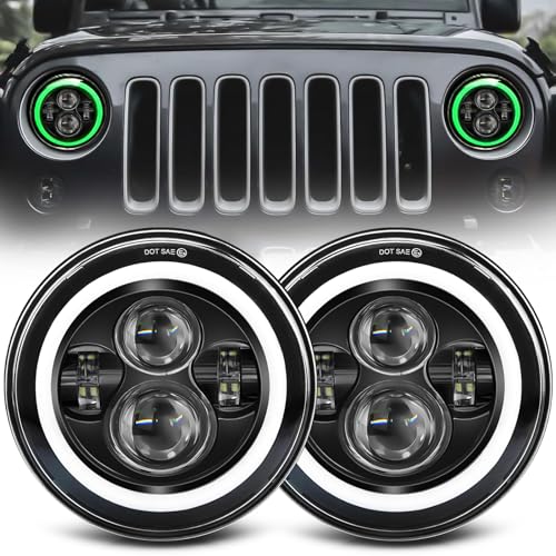 ZIMABLUE 7 inch Led Headlights Green Halo led H6024 Headlight With Hi/Lo Beam DRL Amber Turn Signal Compatible With Jeep Wrangler JK TJ CJ LJ Compatible With Chevy Ford GMC Dodge&Mazda ect - Image 1