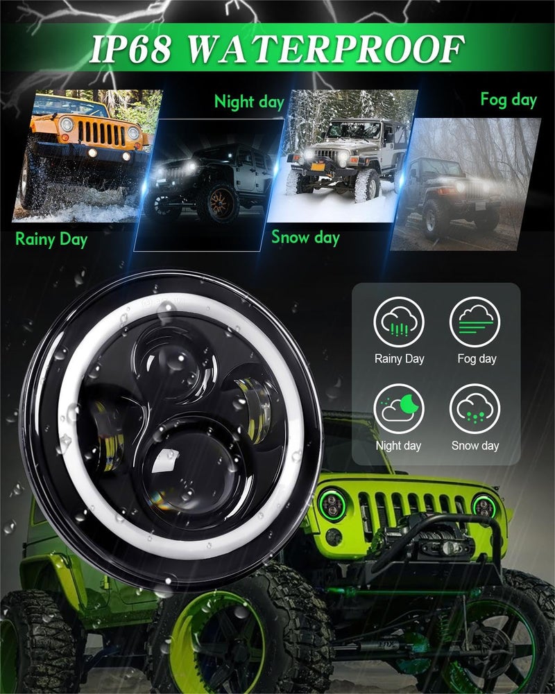 ZIMABLUE 7 inch Led Headlights Green Halo led H6024 Headlight With Hi/Lo Beam DRL Amber Turn Signal Compatible With Jeep Wrangler JK TJ CJ LJ Compatible With Chevy Ford GMC Dodge&Mazda ect - Image 5