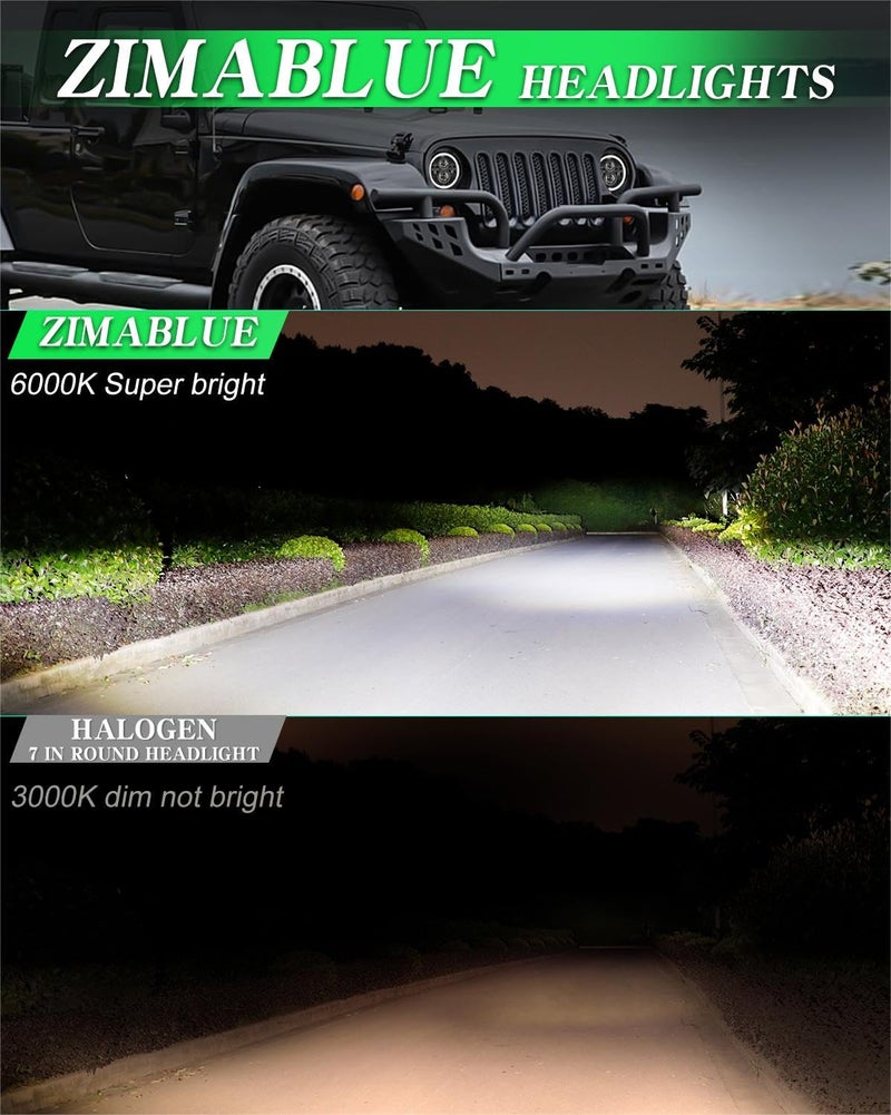 ZIMABLUE 7 inch Led Headlights Green Halo led H6024 Headlight With Hi/Lo Beam DRL Amber Turn Signal Compatible With Jeep Wrangler JK TJ CJ LJ Compatible With Chevy Ford GMC Dodge&Mazda ect - Image 2