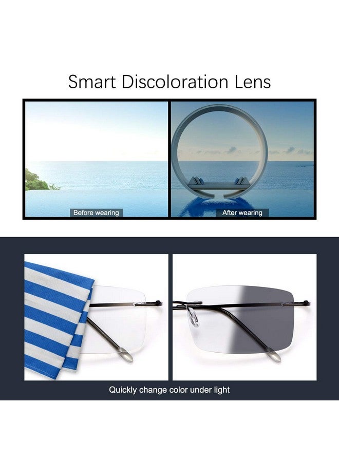 YIMI Rimless Progressive Multifocus Reading Glasses Photochromic Transition Sunglasses Sun Readers Blue Light Blocking Multifocal Computer Eyeglasses Anti Glare Uv400 Presbyopia Eyewear For Men Women 1.5 - Image 4