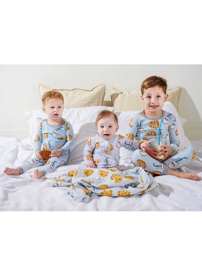 Mud Pie Muslin Swaddle, Milk and Cookies (Blue) - Image 2