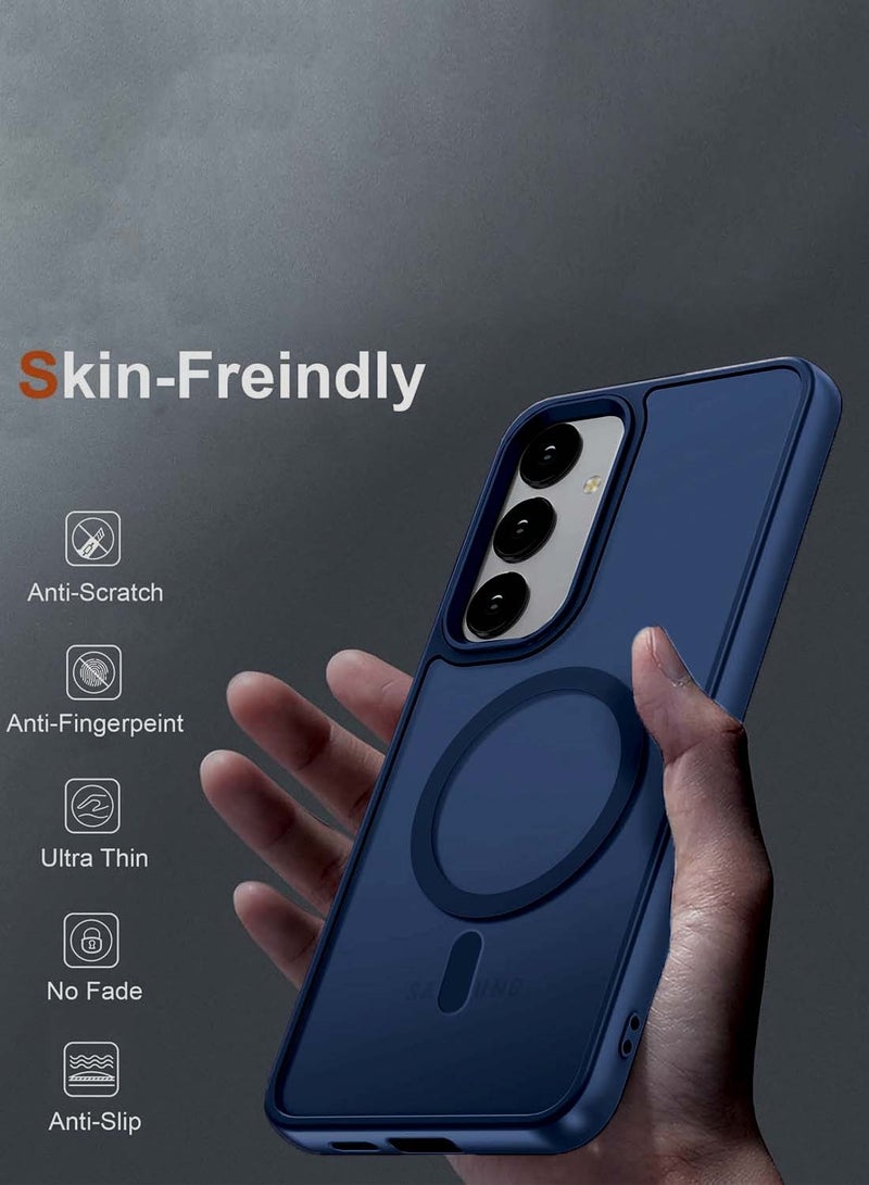 دبليو تيك سامسونج جالاكسي S25 Plus / S25+ 2025 غطاء جراب مغناطيسي أنيق من السيليكون الصلب - أزرق داكن - Image 3