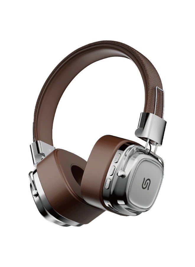 porodo Vintage Wireless ENC Headphone with 13H Talk Time / Micro SD Slot / 3.5mm Audio Jack/ Skin-Friendly Materials / Movies / Music / Skin-Friendly Materials - Brown/Silver - Image 1