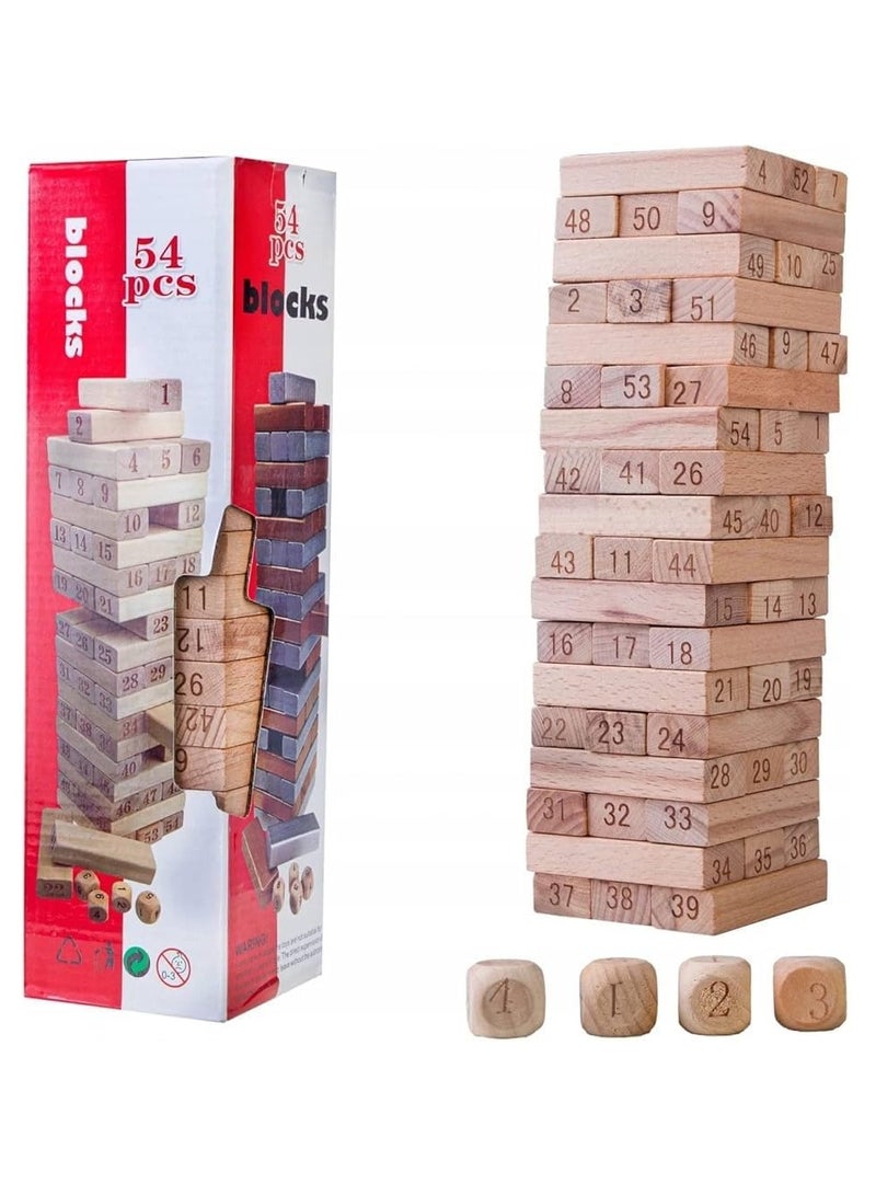 Game Building An Assembly Building Of Wooden Blocks Balance Tower Toy And Falling Challenge Educational Toys Made Of Classic And High-Quality Numbered Wood Wooden Building Tower Set Of 54 Pieces  - Image 1