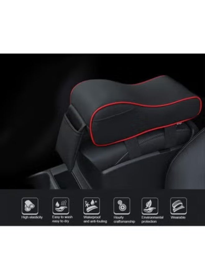 Memory Foam Car Armrest Cushion with Premium Leather Cover - Ergonomic Arm Rest Pad with Built-in Phone Holder - Universal Fit for Most Vehicles (Black) - Image 3