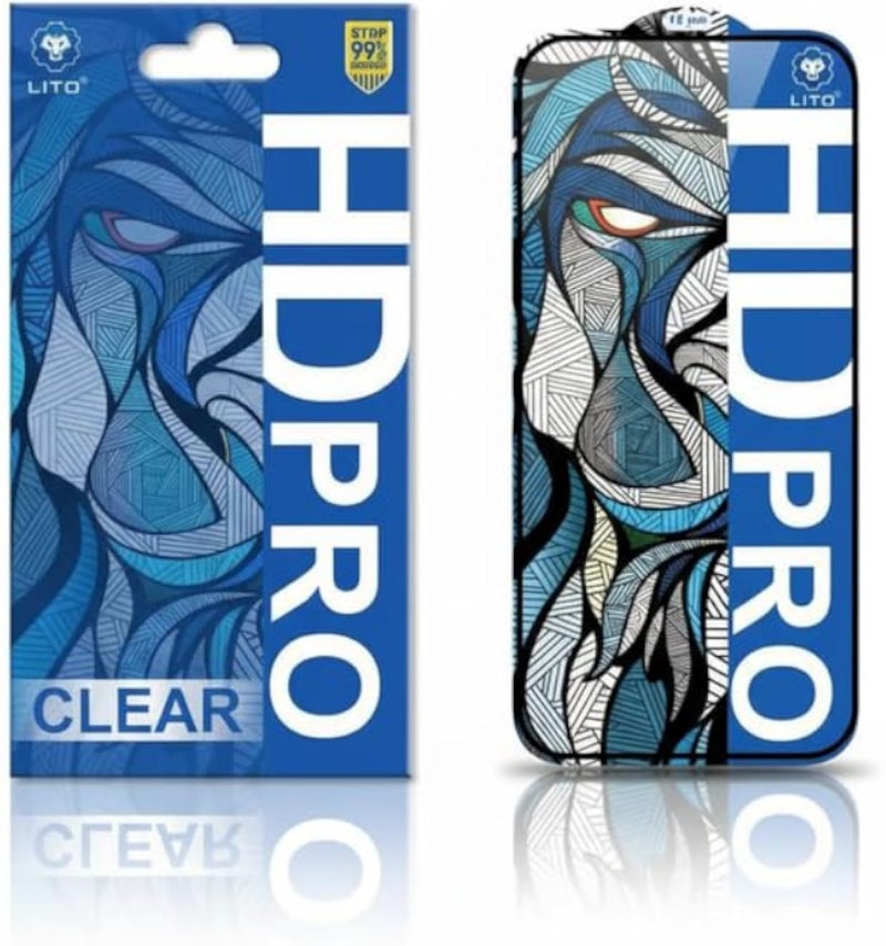 واقي شاشة زجاجي مقوى عام من Li-to HD PRO متوافق مع iPhone 14 Pro - يغطي الشاشة بالكامل، لاصق بالكامل، سهل التركيب (100-1)