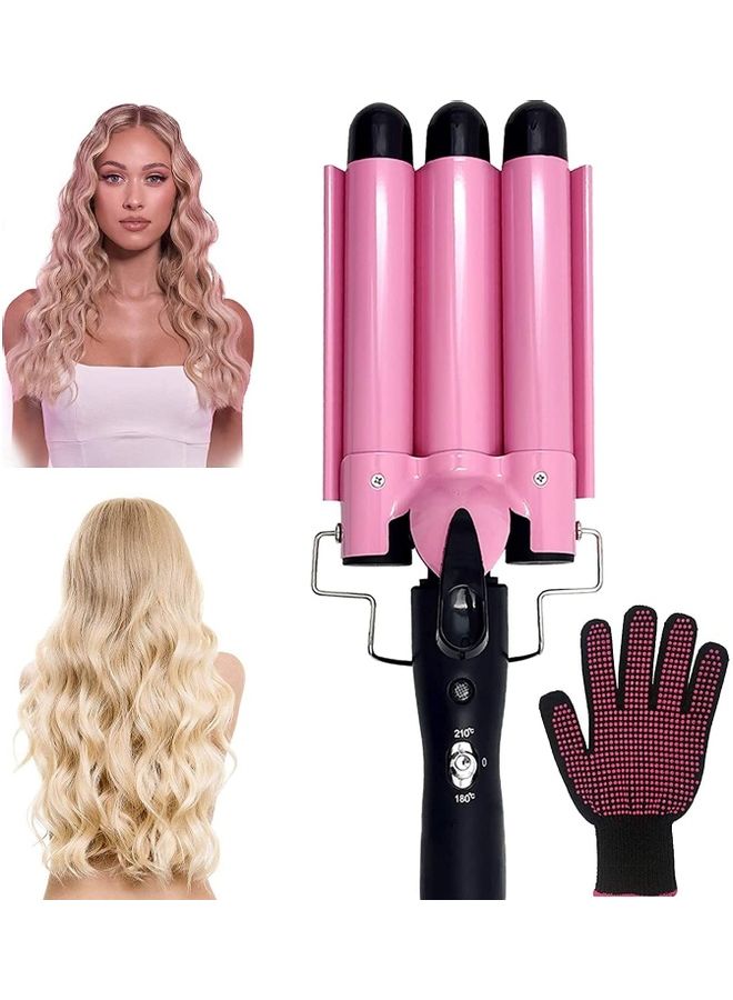 NIBEMINENT 3 Barrel Hair Curler With Gloves Pink/Black - Image 1