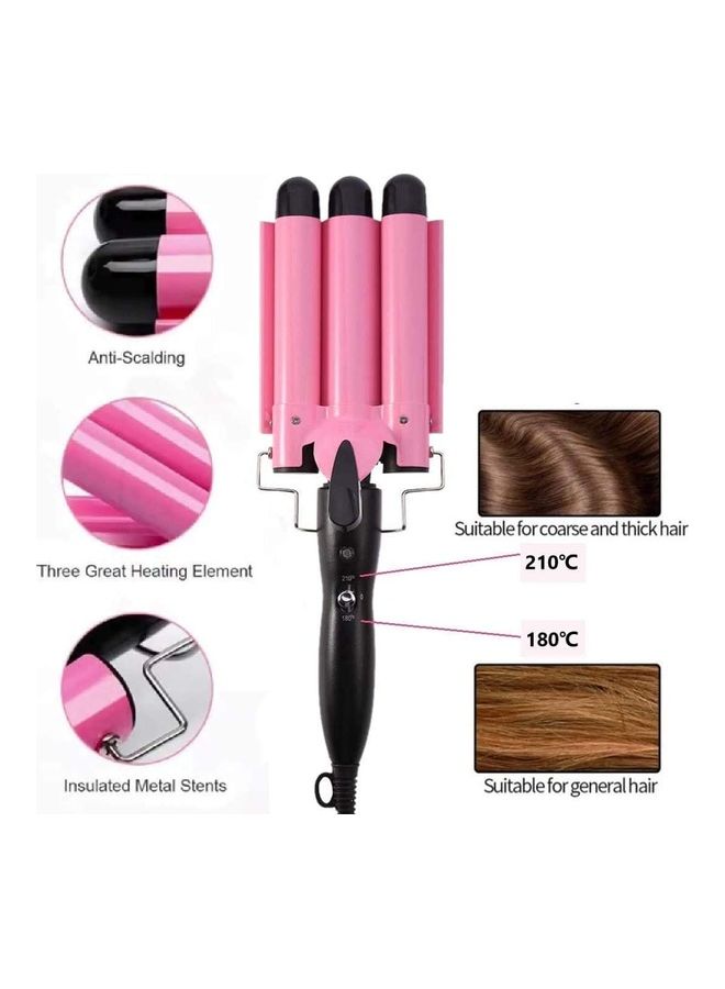 NIBEMINENT 3 Barrel Hair Curler With Gloves Pink/Black - Image 3