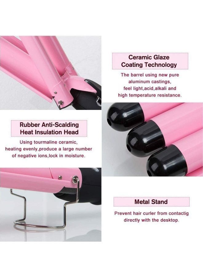 NIBEMINENT 3 Barrel Hair Curler With Gloves Pink/Black - Image 2