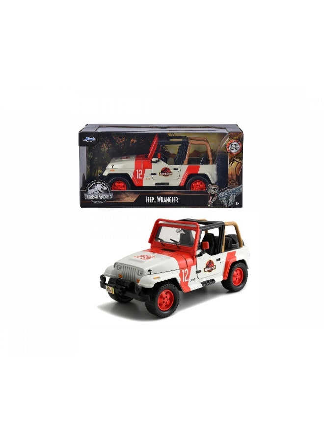 JADA Jurassic World 1992 Jeep Wrangler Die-Cast Car (1:24, Red/White)  - Image 1