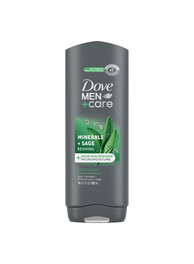دوف من+كير غسول الجسم والوجه من دوف للرجال، غسول الجسم بالمعادن المنعشة والمريمية، مع تقنية الترطيب الدقيق المغذي لمدة 24 ساعة، 532 مل - Image 2