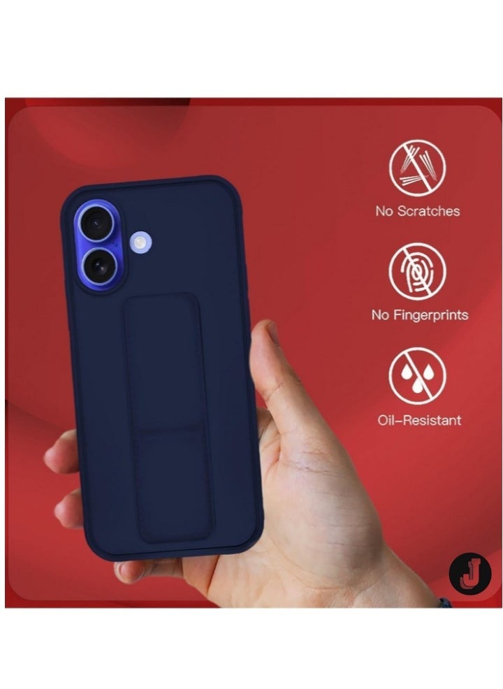 JAJEEK iPhone 16 Plus Blue Magnetic Car Mount Case – Premium Silicone with Multi-Stand Kickstand & Hand Strap - Image 3