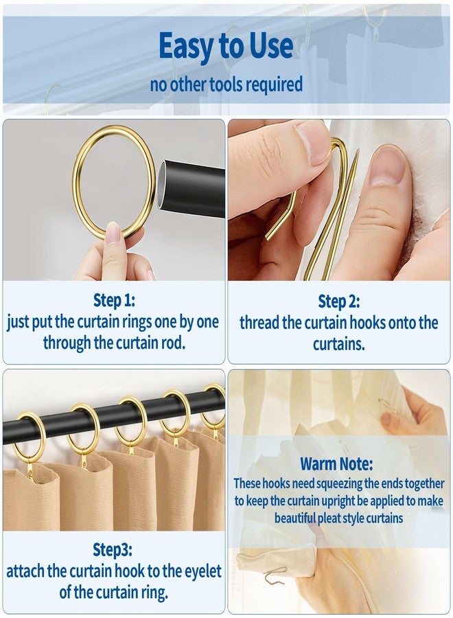 Waltool 80Pcs Stainless Steel Drapery Hanging Rings with Eyelets, Curtain Pin-on Hooks Pins for Window Door Shower Bathroom Rings-30 mm-1.18" Internal Diameter (Gold) - Image 5