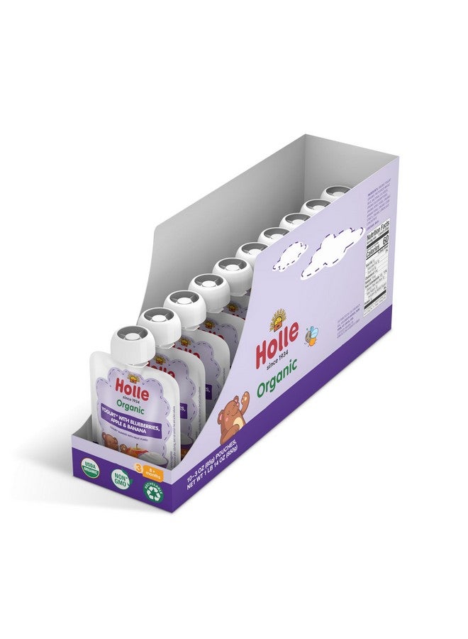 Holle Baby Yogurt Pouches - Organic Yogurt with Blueberry, Apple & Banana Fruit Purée - Drinkable Pouches for Kids & Babies 8 Months & Up - (10 Pack) Shelf Stable, Non-Gmo with 0 Sugar Added - Image 1
