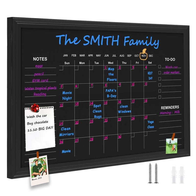 TORASO Chalkboard Calendar, 24â€ Ã— 36â€œ Calendar Magnetic Chalk Board, Monthly and Weekly Chalkboard, Family Planner(Family-HB-6090-new) - Image 1