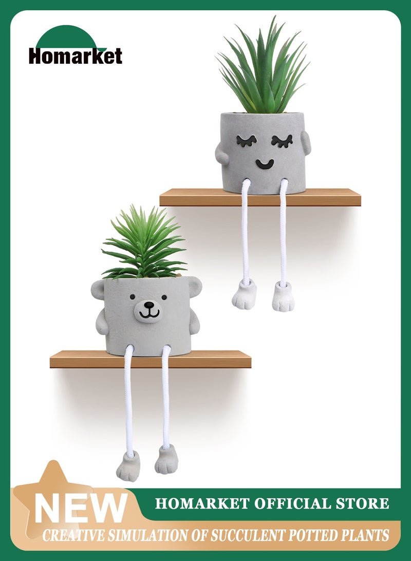 HomarKet Artificial Succulents Set, 2 Pack Mini Fake Plants,Cute Artificial Potted Plant in Cement Pots with Hanging Leg for Home and Office Decor  - Image 1