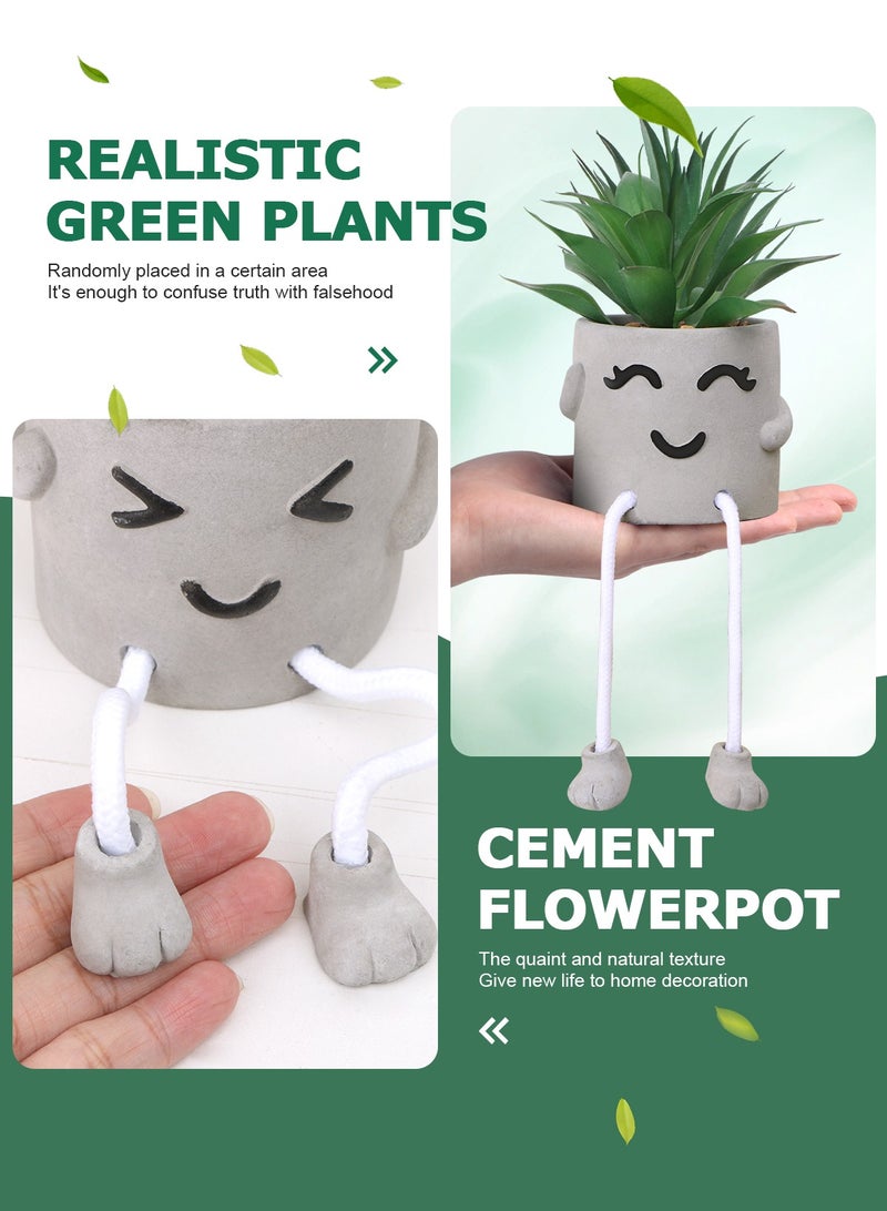 HomarKet Artificial Succulents Set, 2 Pack Mini Fake Plants,Cute Artificial Potted Plant in Cement Pots with Hanging Leg for Home and Office Decor  - Image 2