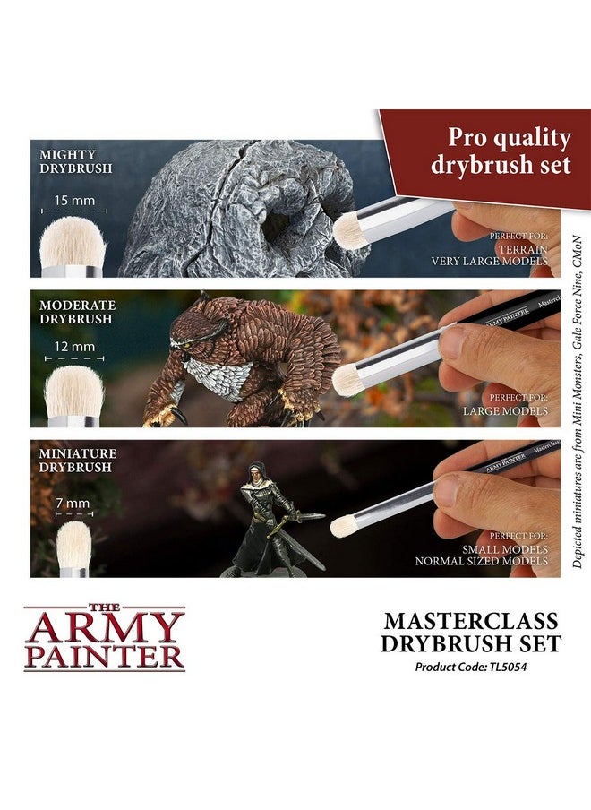 The Army Painter Masterclass: Drybrush Set Hobby Detail Paint Brush Set Acrylic Paint Brushes In 3 Sizes For Advanced & Professional Art For Tabletop & Wargames Miniature Watercolor Oil Painting  - Image 2