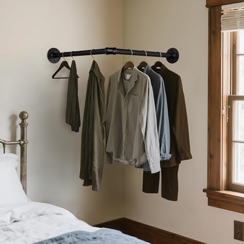 AddGrace Industrial Pipe Garment Rack Iron Wall Mounted Right Angle Corner Clothing Rack with Screws DIY Home Storage Display (Black) 18.1" - Image 4