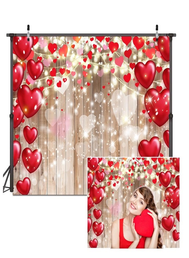 Dudaacvt 8X6ft Valentine's Day Backdrop Rustic Wood Red Love Heart Background for Valentine's Day Wedding Bridal Shower Party Decor Banner Portrait Photo Studio Booth Props D685 - Image 1