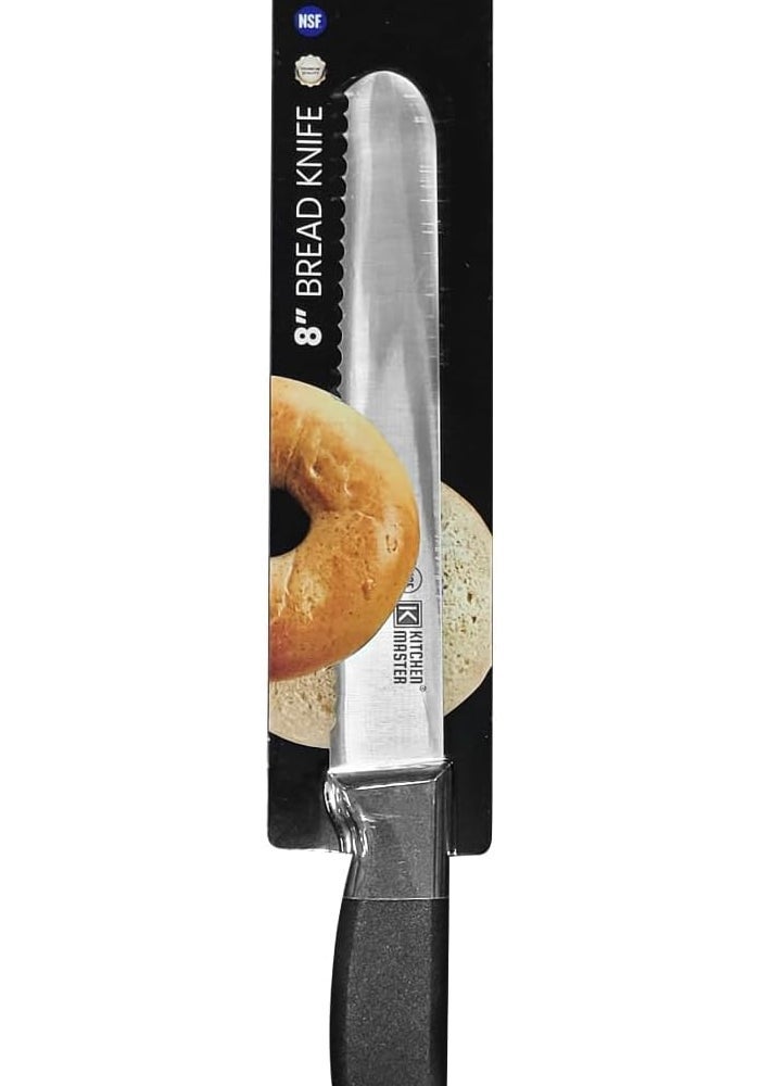 Kitchen Master 8 Inch Stainless Steel Serrated Bread Knife (Black) - Image 3