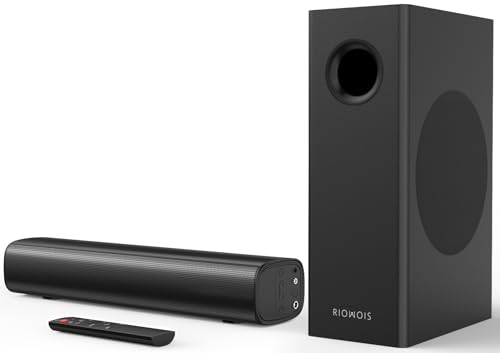 Sound Bars for Smart TV with Wired Subwoofer, 2.1 Deep Bass Small Soundbar Home Theater Surround System Speaker with 4 Inch Subwoofer, Bluetooth/Optical/AUX Connection, Compact Soundbar for TV