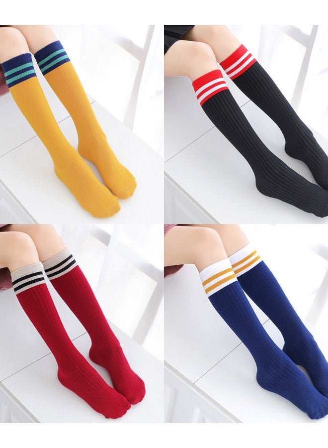 Girls Knee High Socks, 5 Pairs Lattice Design Spandex Stretch Stockings, Cartoon Cotton Tube Socks for Kids, Comfortable and Stylish Socks for Ages 2-12 - Image 2