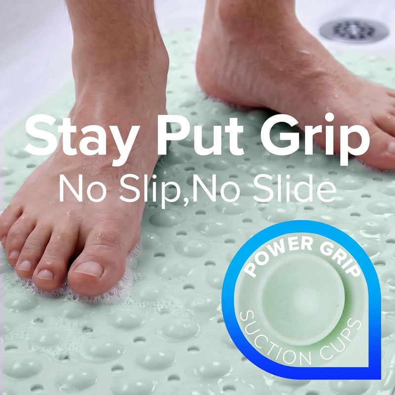 SlipX Solutions Power Grip Extra Long Bath Tub & Shower Mat 39x16, Wet Floor Non-Slip for Elderly & Kids Bathroom, 30% Longer Bathtub Mats, 200 Suction Cups, Drain Holes, Machine Wash, Seafoam - Image 2