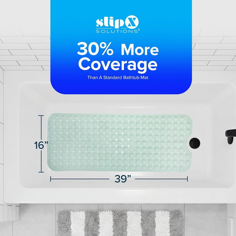 SlipX Solutions Power Grip Extra Long Bath Tub & Shower Mat 39x16, Wet Floor Non-Slip for Elderly & Kids Bathroom, 30% Longer Bathtub Mats, 200 Suction Cups, Drain Holes, Machine Wash, Seafoam - Image 5