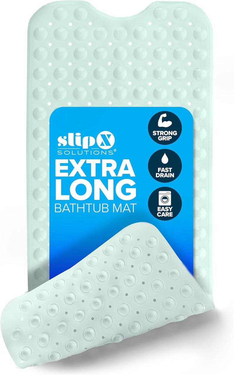 SlipX Solutions Power Grip Extra Long Bath Tub & Shower Mat 39x16, Wet Floor Non-Slip for Elderly & Kids Bathroom, 30% Longer Bathtub Mats, 200 Suction Cups, Drain Holes, Machine Wash, Seafoam - Image 1