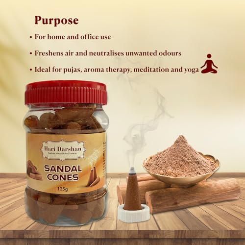 Hari Darshan Sandal Dhoop Cones - Organic Dry Dhoop with Long-Lasting Fragrance for Daily Pooja Meditation & Yoga | Non-Charcoal -Pack of 3 (125g Each) - Image 5