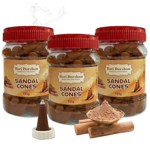 Hari Darshan Sandal Dhoop Cones - Organic Dry Dhoop with Long-Lasting Fragrance for Daily Pooja Meditation & Yoga | Non-Charcoal -Pack of 3 (125g Each) - Image 1