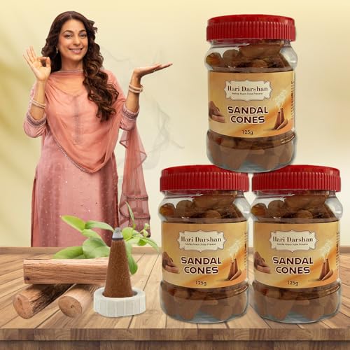 Hari Darshan Sandal Dhoop Cones - Organic Dry Dhoop with Long-Lasting Fragrance for Daily Pooja Meditation & Yoga | Non-Charcoal -Pack of 3 (125g Each) - Image 2