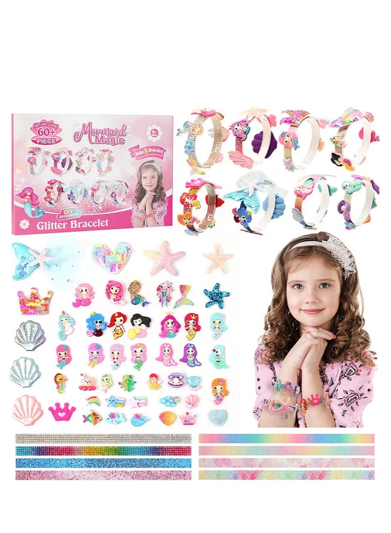 Angel Glitter Bracelet Making Kit for Girls,68PCs Mermaid Magic Bracelets Kit,Craft Kits Party Favors Supplies for Girls,Make Your Own Bracelet for Kids,DIY Bracelet Accessories Set for Kids  - Image 1
