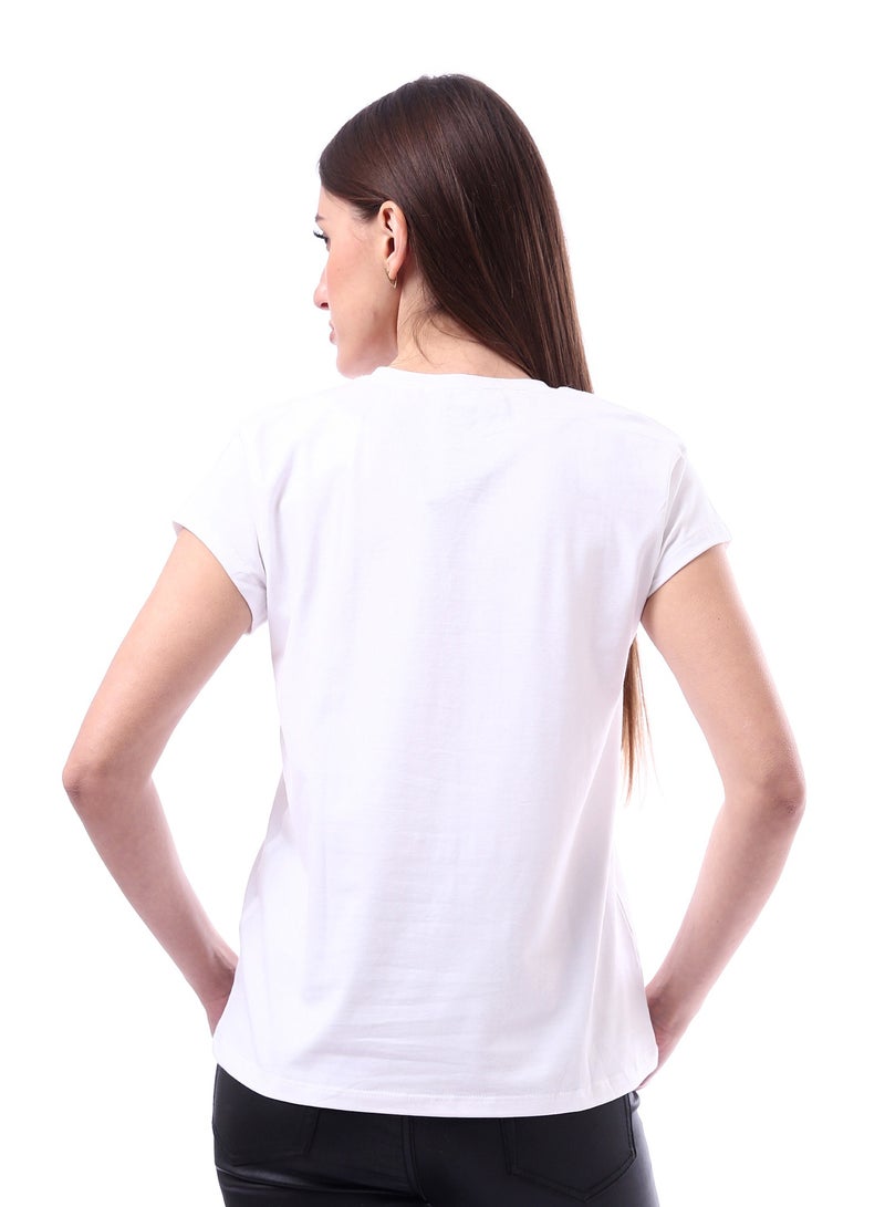 Woman Solid Tee with Half Sleeves _ White