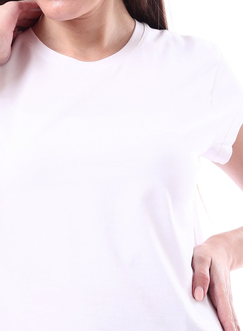 Woman Solid Tee with Half Sleeves _ White