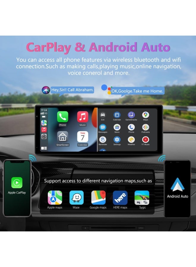 BlueFire 10.26" Portable Wireless CarPlay & Android Auto Screen - Universal 4K Dash Cam, 1080P Backup Camera, GPS Navigation, Touchscreen Car Stereo with ADAS Safety Alerts & FM Transmitter - Image 2
