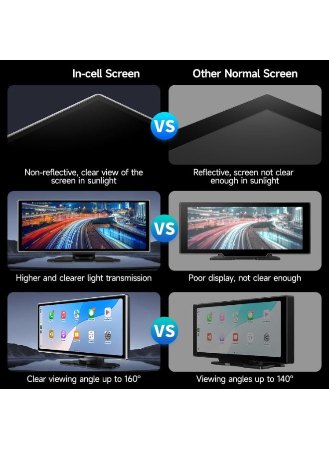 BlueFire 10.26" Portable Wireless CarPlay & Android Auto Screen - Universal 4K Dash Cam, 1080P Backup Camera, GPS Navigation, Touchscreen Car Stereo with ADAS Safety Alerts & FM Transmitter - Image 5