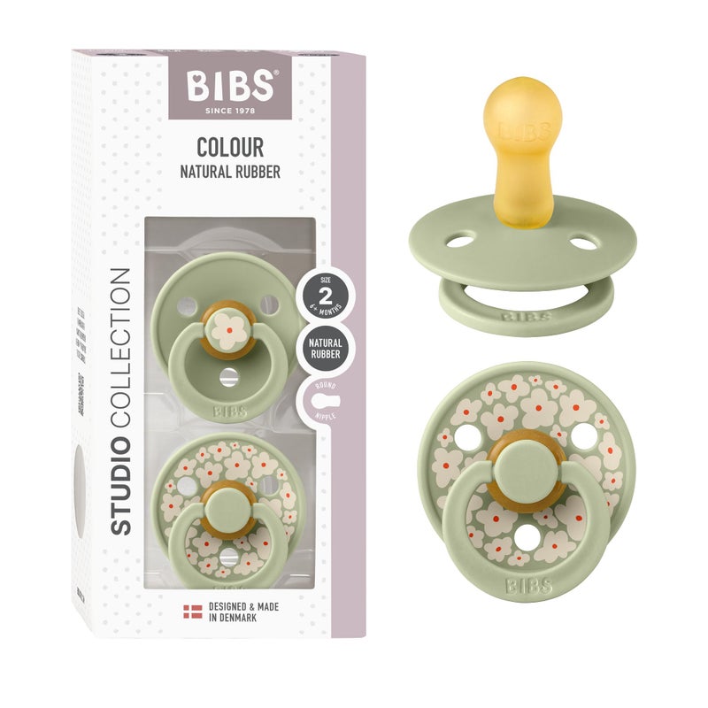 BIBS Pacifiers - Studio 2 Pack | Round Nipple Baby Pacifier | BPA Free Natural Rubber Latex Soother | Made in Denmark | Size 6+ Months | Jasmine Sage - Image 1