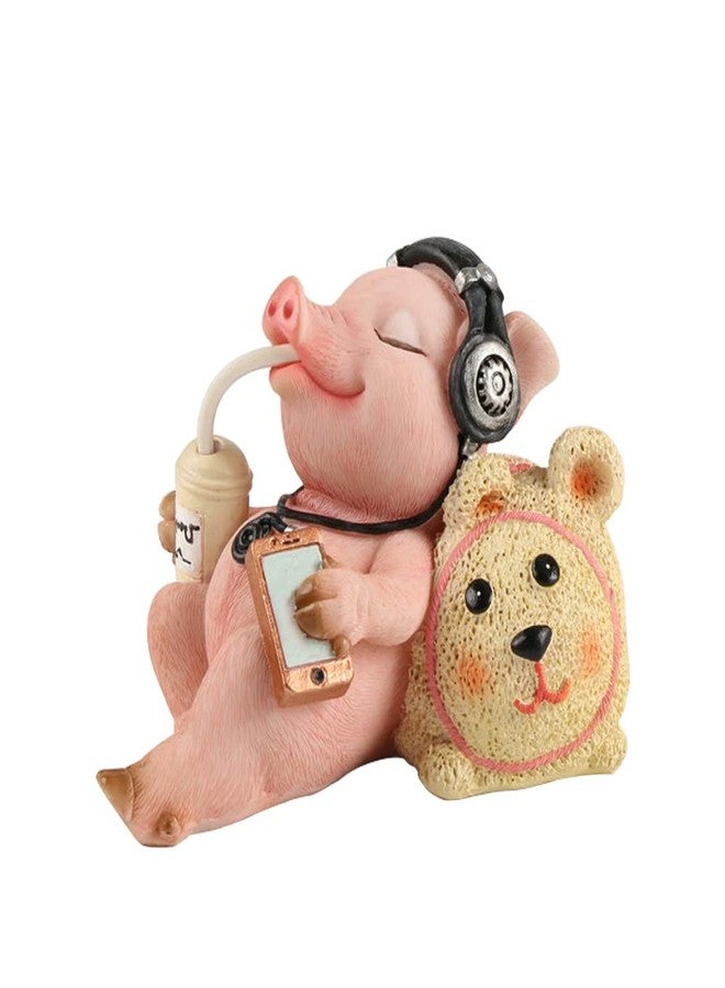 DIYOMR Funny Piggy Resin Art Ornaments Hard-working Pig Figurines Craft Decorations, Small Statues for Shelves Table Desk Home Office Decor (Leisure) - Image 1