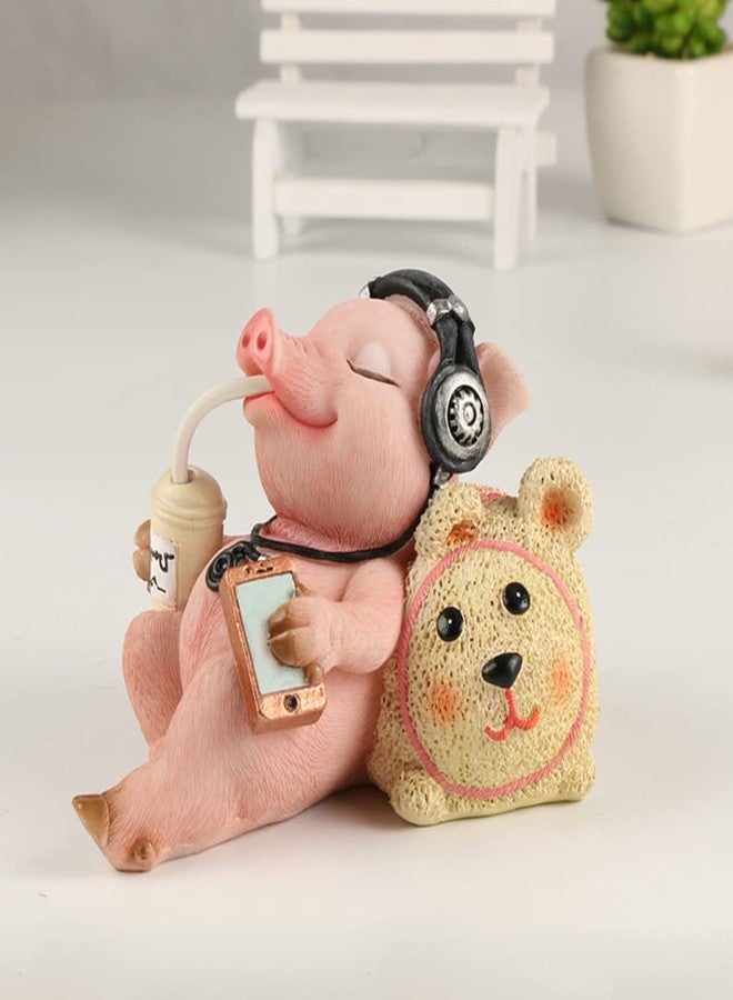 DIYOMR Funny Piggy Resin Art Ornaments Hard-working Pig Figurines Craft Decorations, Small Statues for Shelves Table Desk Home Office Decor (Leisure) - Image 4