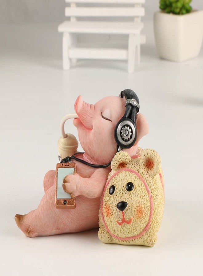 DIYOMR Funny Piggy Resin Art Ornaments Hard-working Pig Figurines Craft Decorations, Small Statues for Shelves Table Desk Home Office Decor (Leisure) - Image 3