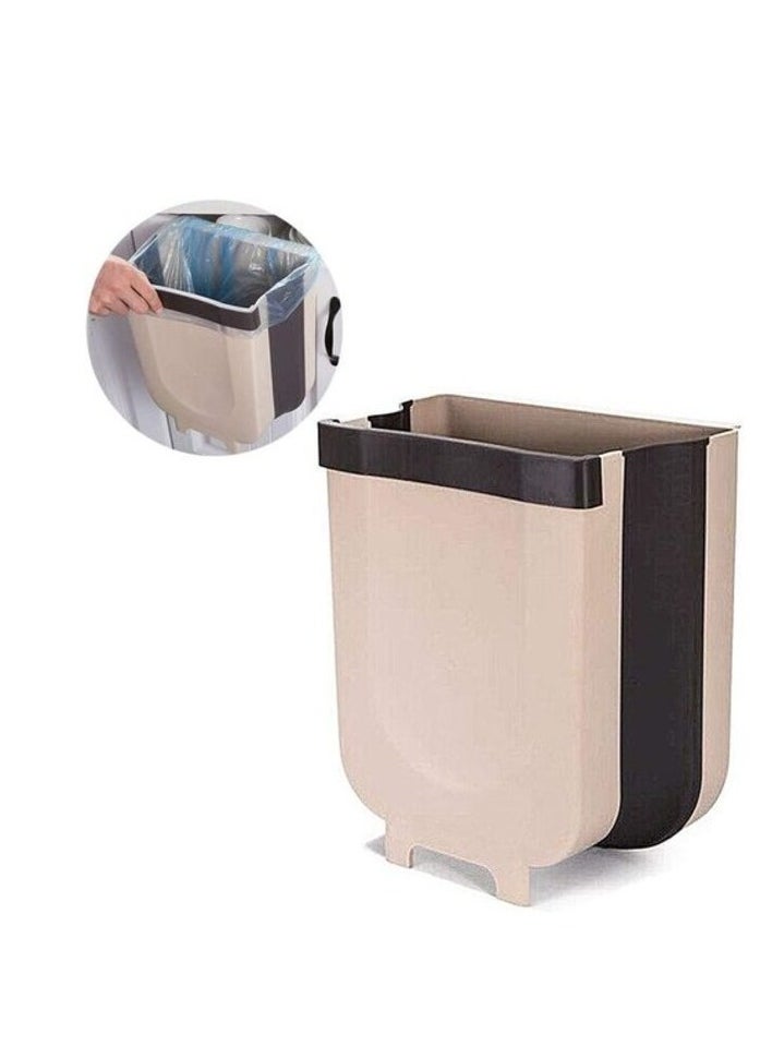 Natural Way Hanging Trash Can Kitchen Cabinet Door Hanging Trash Small Compact Garbage Can Hanging Cabinet Trash Plastic Bag Holder Hanging Waste Basket (BROWN)  - Image 1