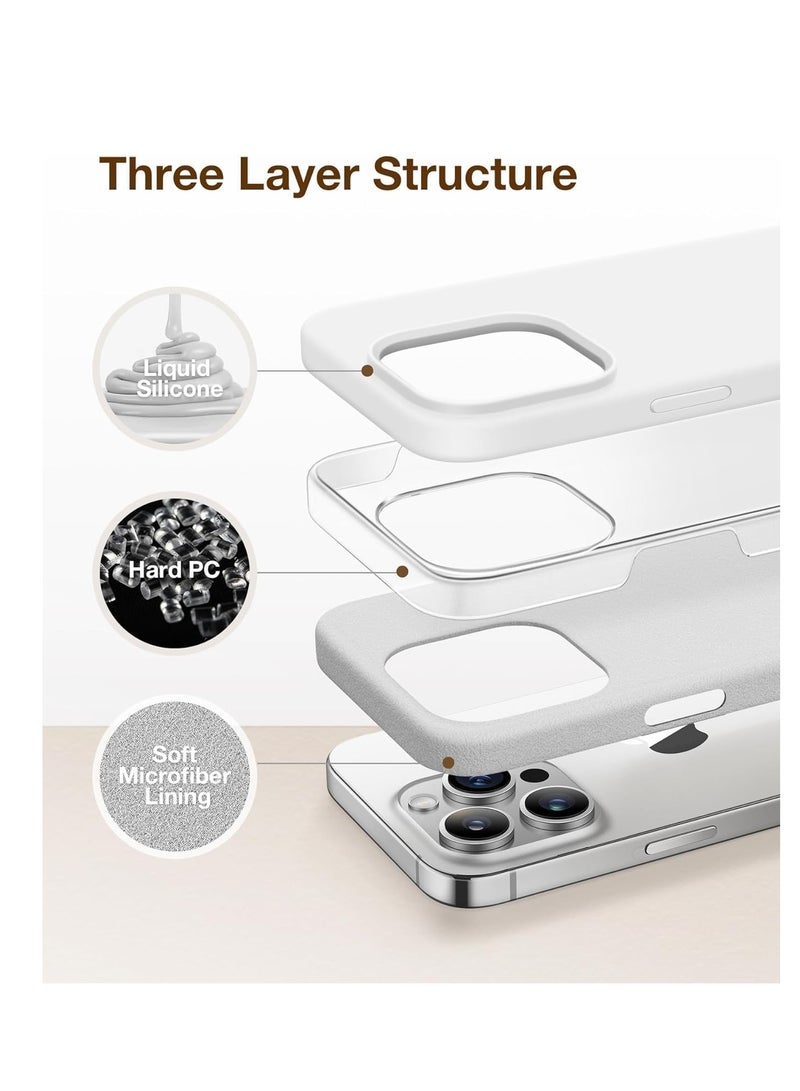 Case Compatible with iPhone 15 Pro, with 3X Screen Protector + 3X Camera Lens Protector, Liquid Silicone Shockproof Anti-Scratch Protective Microfiber Lining Phone Case (White) - Image 2