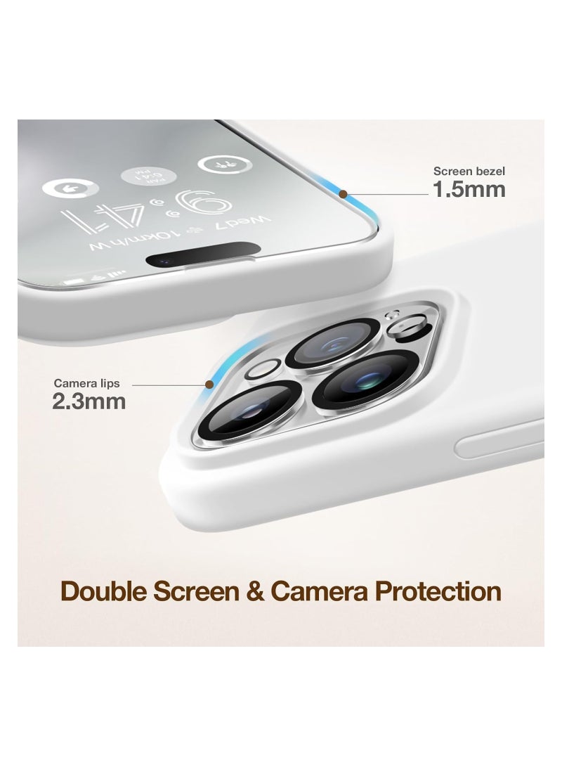 Case Compatible with iPhone 15 Pro, with 3X Screen Protector + 3X Camera Lens Protector, Liquid Silicone Shockproof Anti-Scratch Protective Microfiber Lining Phone Case (White) - Image 3