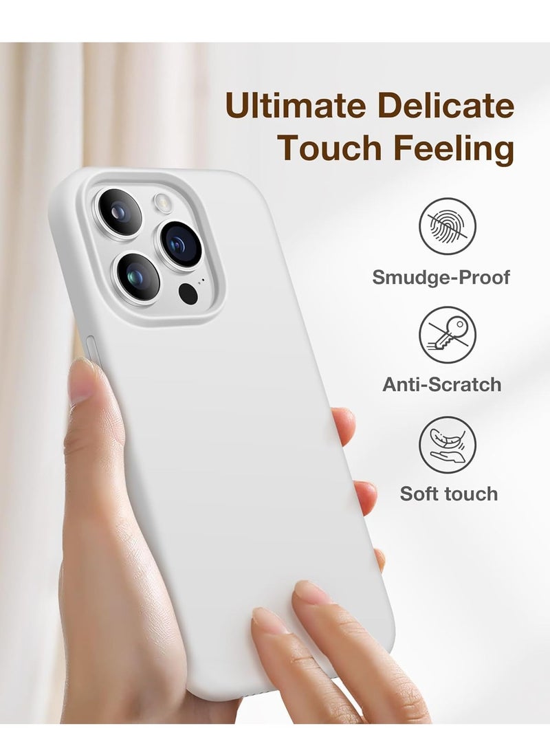 Case Compatible with iPhone 15 Pro, with 3X Screen Protector + 3X Camera Lens Protector, Liquid Silicone Shockproof Anti-Scratch Protective Microfiber Lining Phone Case (White) - Image 4