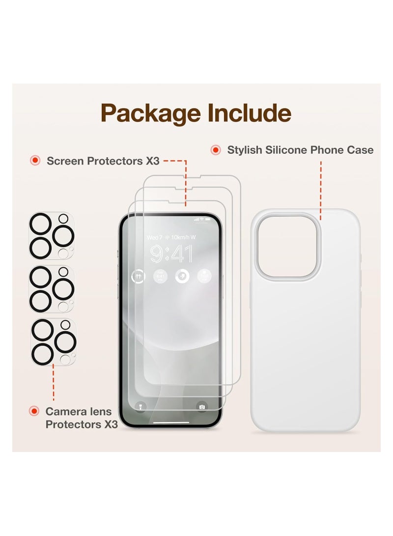 Case Compatible with iPhone 15 Pro, with 3X Screen Protector + 3X Camera Lens Protector, Liquid Silicone Shockproof Anti-Scratch Protective Microfiber Lining Phone Case (White) - Image 5